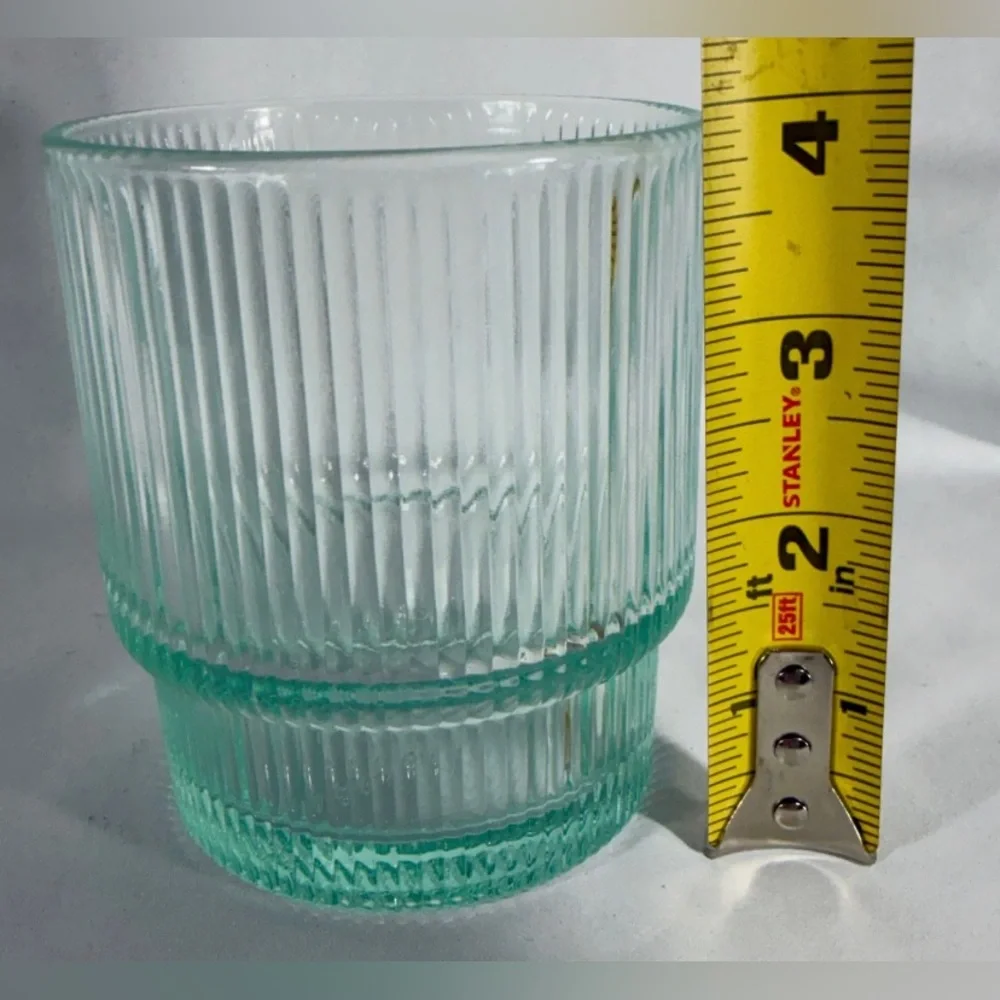 Jonathan Adler Biba Glass Ribbed Tumblers - Set of 2 - 13oz each - Aquamarine - Picture 3 of 3